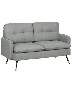 HOMCOM Modern Two Seater Sofa, Button Tufted Loveseat with Cushions and Steel Legs for Living Room, Guest Room, Grey