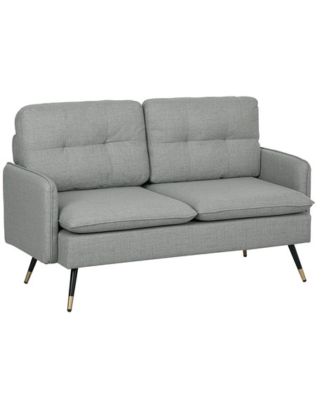 HOMCOM Modern Two Seater Sofa, Button Tufted Loveseat with Cushions and Steel Legs for Living Room, Guest Room, Grey