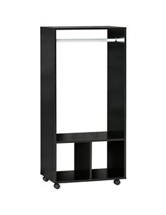 HOMCOM Open Wardrobe on Wheels, Bedroom Wardrobe with Clothes Hanging Rail, 2 Storage Shelves, Mobile Garment Rack for Cloakroom