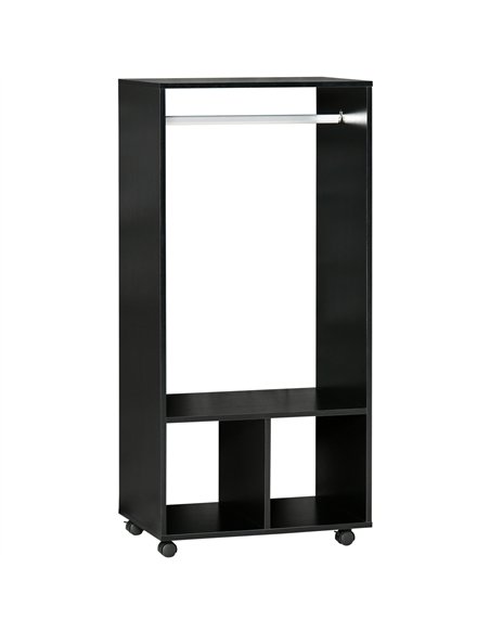 HOMCOM Open Wardrobe on Wheels, Bedroom Wardrobe with Clothes Hanging Rail, 2 Storage Shelves, Mobile Garment Rack for Cloakroom