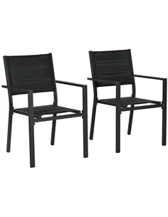 Outsunny Set of Two Aluminium Stacking Garden Chairs - Black