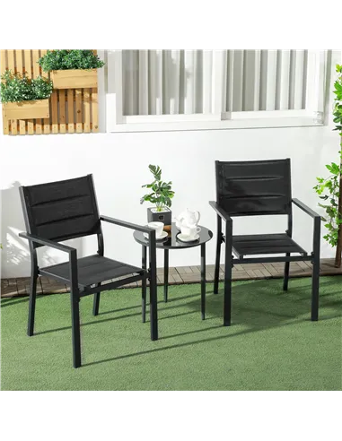 Outsunny Set of Two Aluminium Stacking Garden Chairs - Black