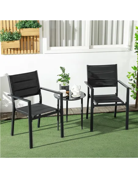Outsunny Set of Two Aluminium Stacking Garden Chairs - Black