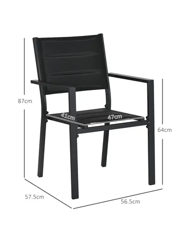 Outsunny Set of Two Aluminium Stacking Garden Chairs - Black