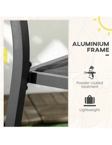 Outsunny Set of Two Aluminium Stacking Garden Chairs - Black