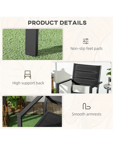 Outsunny Set of Two Aluminium Stacking Garden Chairs - Black