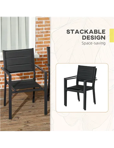Outsunny Set of Two Aluminium Stacking Garden Chairs - Black