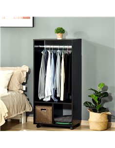 HOMCOM Open Wardrobe on Wheels, Bedroom Wardrobe with Clothes Hanging Rail, 2 Storage Shelves, Mobile Garment Rack for Cloakroom 2