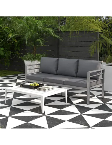 Outsunny Aluminium Three-Seater Garden Bench, with Cushions - Grey