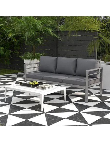 Outsunny Aluminium Three-Seater Garden Bench, with Cushions - Grey