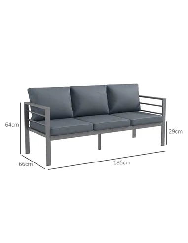 Outsunny Aluminium Three-Seater Garden Bench, with Cushions - Grey