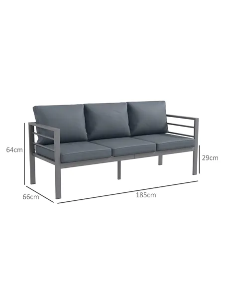 Outsunny Aluminium Three-Seater Garden Bench, with Cushions - Grey
