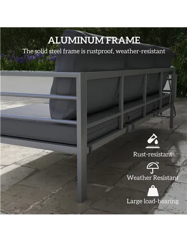 Outsunny Aluminium Three-Seater Garden Bench, with Cushions - Grey