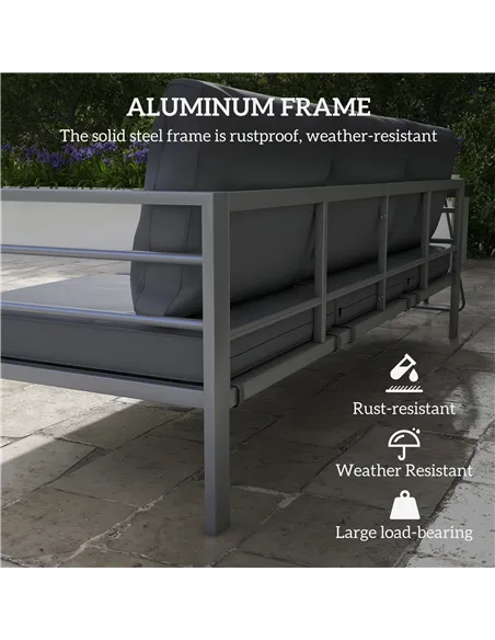 Outsunny Aluminium Three-Seater Garden Bench, with Cushions - Grey