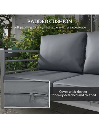Outsunny Aluminium Three-Seater Garden Bench, with Cushions - Grey