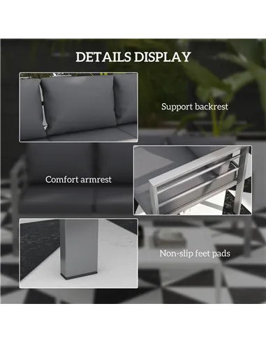 Outsunny Aluminium Three-Seater Garden Bench, with Cushions - Grey