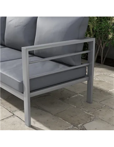 Outsunny Aluminium Three-Seater Garden Bench, with Cushions - Grey