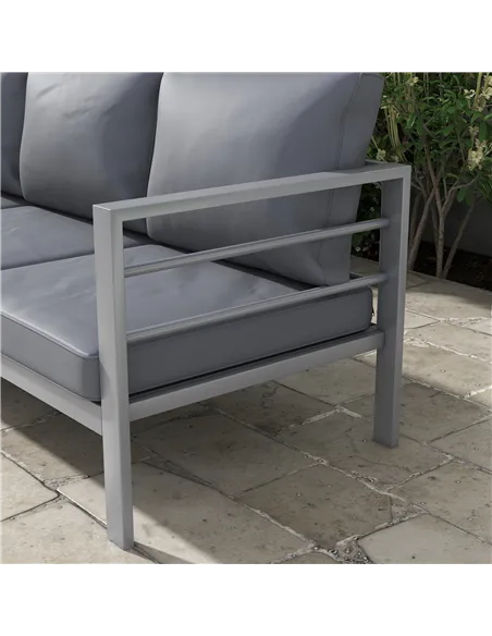 Outsunny Aluminium Three-Seater Garden Bench, with Cushions - Grey