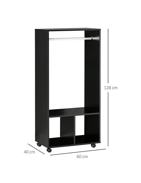 HOMCOM Open Wardrobe on Wheels, Bedroom Wardrobe with Clothes Hanging Rail, 2 Storage Shelves, Mobile Garment Rack for Cloakroom
