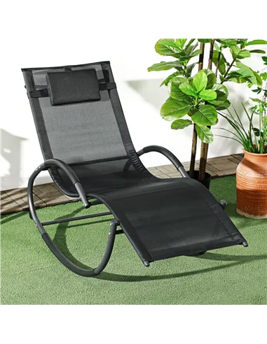 Outsunny Steel Frame Zero Gravity Rocking Chair, with Pillow - Black