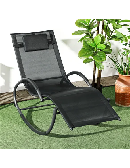 Outsunny Steel Frame Zero Gravity Rocking Chair, with Pillow - Black