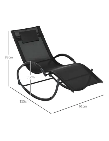 Outsunny Steel Frame Zero Gravity Rocking Chair, with Pillow - Black
