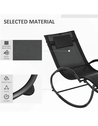 Outsunny Steel Frame Zero Gravity Rocking Chair, with Pillow - Black