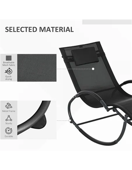Outsunny Steel Frame Zero Gravity Rocking Chair, with Pillow - Black