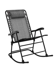 Outsunny Folding Rocking Chair Outdoor Portable Zero Gravity Chair w/ Headrest Grey