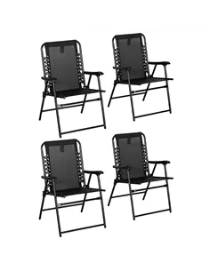 Outsunny 4 Pcs Patio Folding Chair Set, Outdoor Portable Loungers for Camping Pool Beach Deck, Lawn w/ Armrest Steel Frame Black