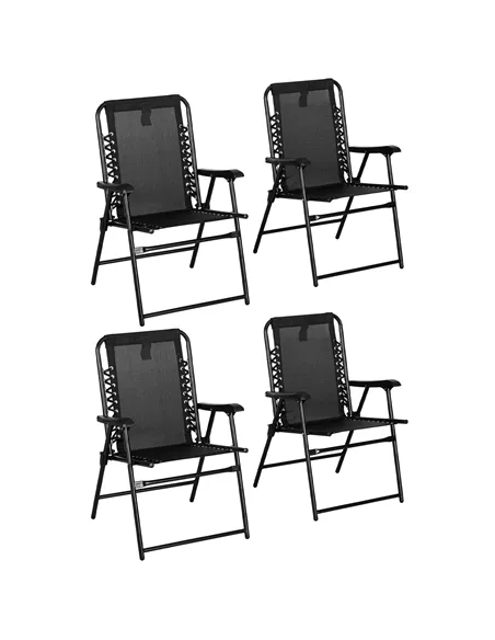 Outsunny 4 Pcs Patio Folding Chair Set, Outdoor Portable Loungers for Camping Pool Beach Deck, Lawn w/ Armrest Steel Frame Black