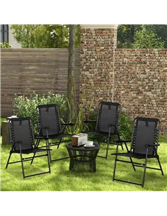 Outsunny 4 Pcs Patio Folding Chair Set, Outdoor Portable Loungers for Camping Pool Beach Deck, Lawn w/ Armrest Steel Frame Black 2