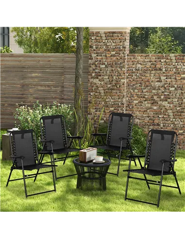 Outsunny 4 Pcs Patio Folding Chair Set, Outdoor Portable Loungers for Camping Pool Beach Deck, Lawn w/ Armrest Steel Frame Black