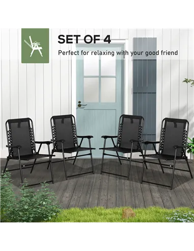 Outsunny 4 Pcs Patio Folding Chair Set, Outdoor Portable Loungers for Camping Pool Beach Deck, Lawn w/ Armrest Steel Frame Black