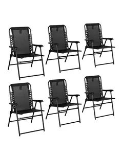 Outsunny 6 Pcs Patio Folding Chair Set, Outdoor Portable Loungers for Camping Pool Beach Deck, Lawn w/ Armrest Steel Frame Black