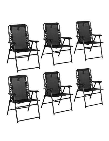 Outsunny 6 Pcs Patio Folding Chair Set, Outdoor Portable Loungers for Camping Pool Beach Deck, Lawn w/ Armrest Steel Frame Black