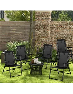 Outsunny 6 Pcs Patio Folding Chair Set, Outdoor Portable Loungers for Camping Pool Beach Deck, Lawn w/ Armrest Steel Frame Black 2