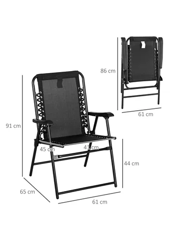 Outsunny 6 Pcs Patio Folding Chair Set, Outdoor Portable Loungers for Camping Pool Beach Deck, Lawn w/ Armrest Steel Frame Black