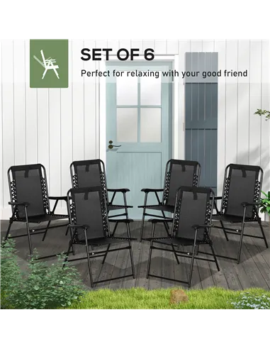 Outsunny 6 Pcs Patio Folding Chair Set, Outdoor Portable Loungers for Camping Pool Beach Deck, Lawn w/ Armrest Steel Frame Black