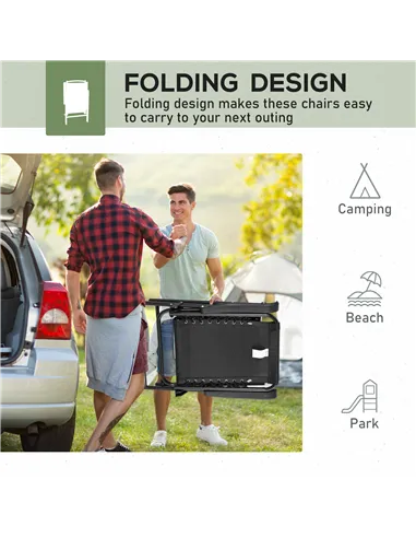 Outsunny 6 Pcs Patio Folding Chair Set, Outdoor Portable Loungers for Camping Pool Beach Deck, Lawn w/ Armrest Steel Frame Black