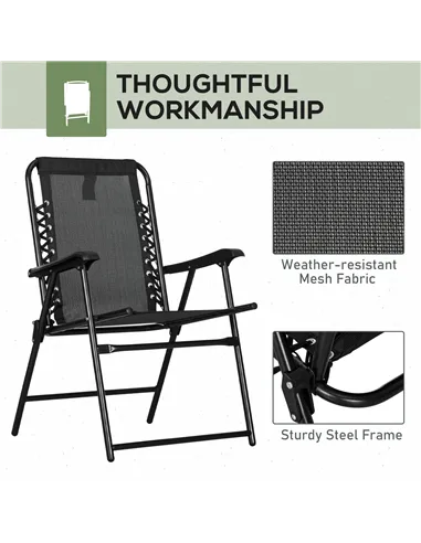 Outsunny 6 Pcs Patio Folding Chair Set, Outdoor Portable Loungers for Camping Pool Beach Deck, Lawn w/ Armrest Steel Frame Black