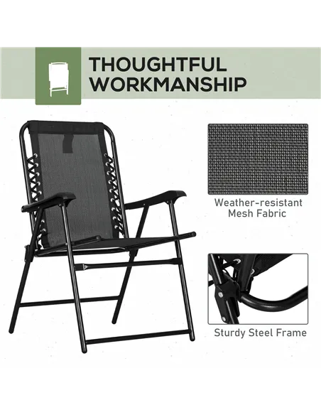 Outsunny 6 Pcs Patio Folding Chair Set, Outdoor Portable Loungers for Camping Pool Beach Deck, Lawn w/ Armrest Steel Frame Black