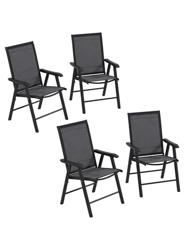 Outsunny Set of 4 Folding Garden Chairs, Metal Frame Garden Chairs Outdoor Patio Park Dining Seat with Breathable Mesh Seat, Dar