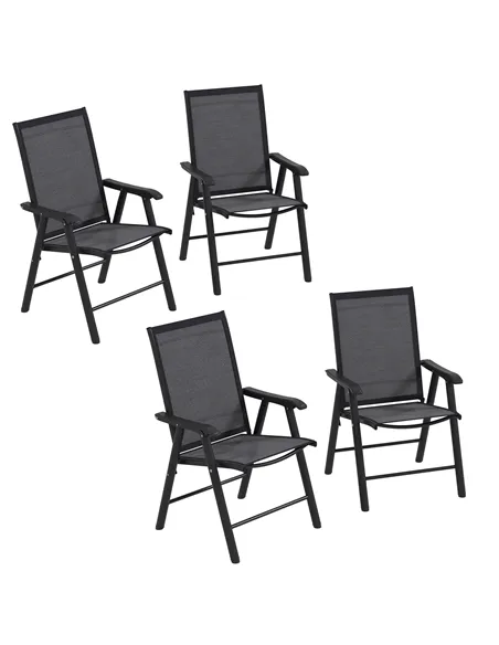 Outsunny Set of 4 Folding Garden Chairs, Metal Frame Garden Chairs Outdoor Patio Park Dining Seat with Breathable Mesh Seat, Dar