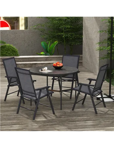 Outsunny Set of 4 Folding Garden Chairs, Metal Frame Garden Chairs Outdoor Patio Park Dining Seat with Breathable Mesh Seat, Dar