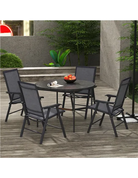 Outsunny Set of 4 Folding Garden Chairs, Metal Frame Garden Chairs Outdoor Patio Park Dining Seat with Breathable Mesh Seat, Dar