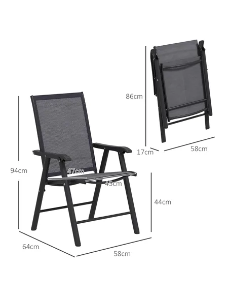 Outsunny Set of 4 Folding Garden Chairs, Metal Frame Garden Chairs Outdoor Patio Park Dining Seat with Breathable Mesh Seat, Dar