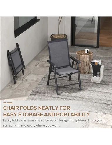 Outsunny Set of 4 Folding Garden Chairs, Metal Frame Garden Chairs Outdoor Patio Park Dining Seat with Breathable Mesh Seat, Dar