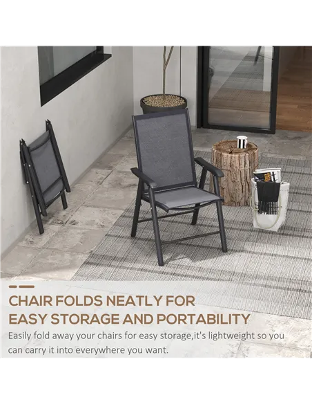 Outsunny Set of 4 Folding Garden Chairs, Metal Frame Garden Chairs Outdoor Patio Park Dining Seat with Breathable Mesh Seat, Dar