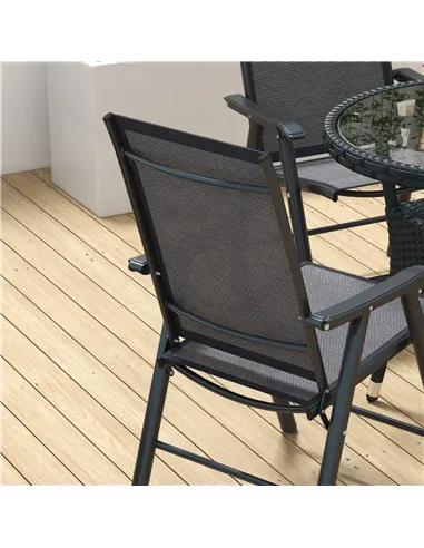 Outsunny Set of 4 Folding Garden Chairs, Metal Frame Garden Chairs Outdoor Patio Park Dining Seat with Breathable Mesh Seat, Dar